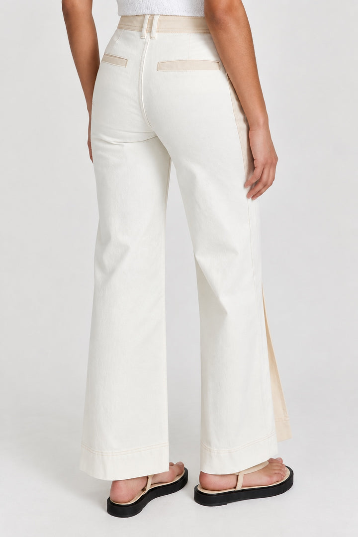 Two-Toned Wide Leg Denim With Slits - Ivory