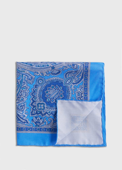 Printed Habotai Silk Paisley Pocket Square - Light Blue
