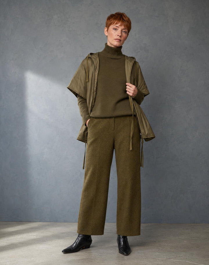 Wool-Cashmere Double Face Jersey Downing Barrel Leg Ankle Pant - Forage Green Melange