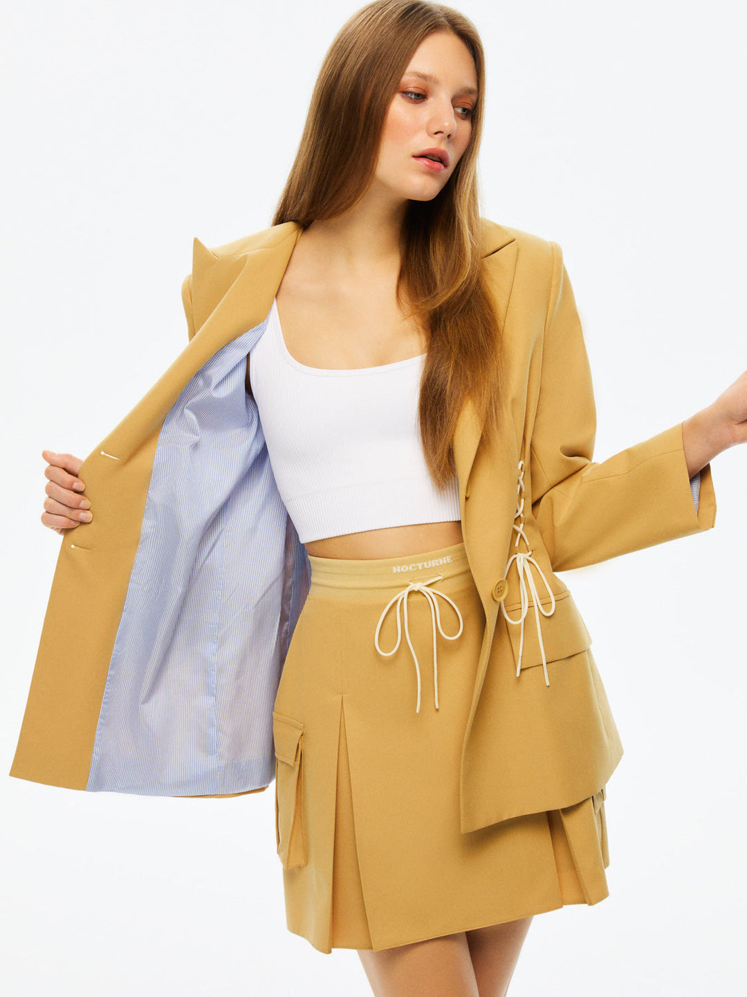 High-Waisted Ribbed Mini Skirt - Camel