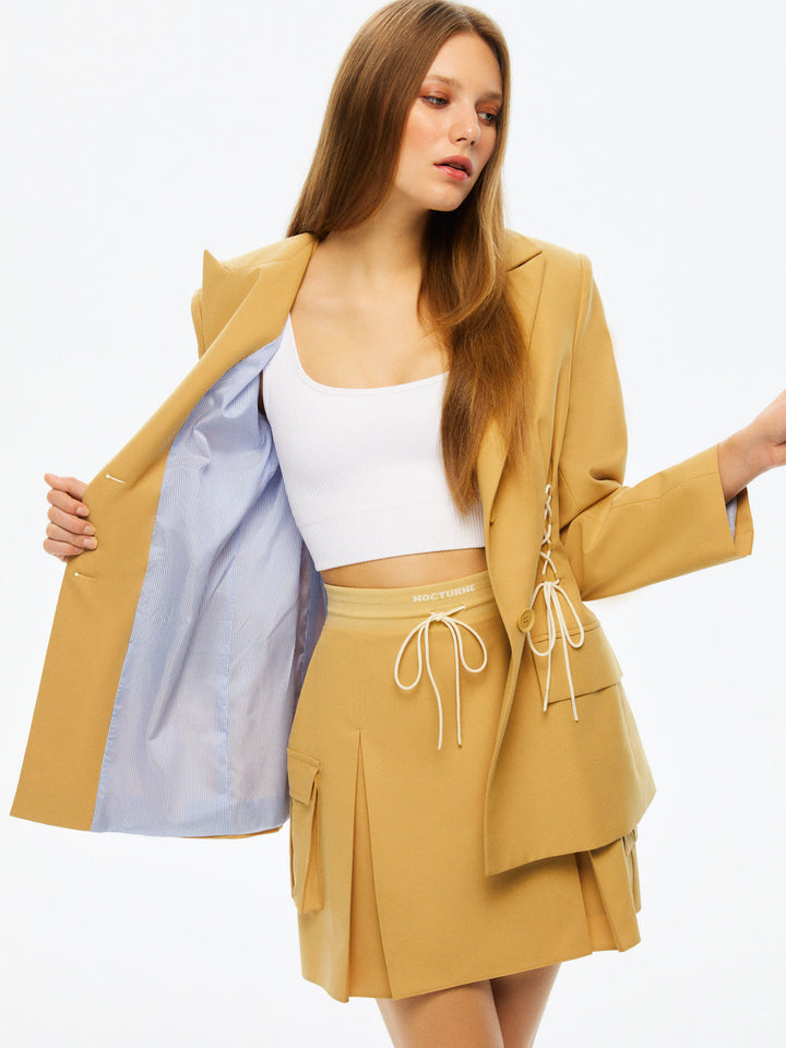 High-Waisted Ribbed Mini Skirt - Camel