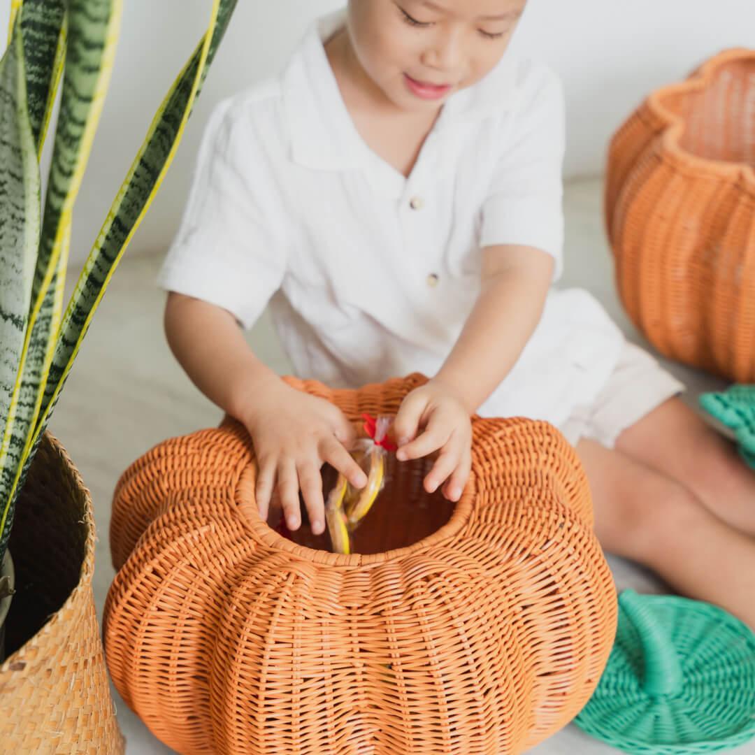 Pumpkin Face Rattan Basket