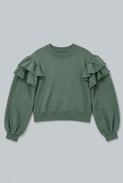 Ruffle Sweatshirt - Dark Green