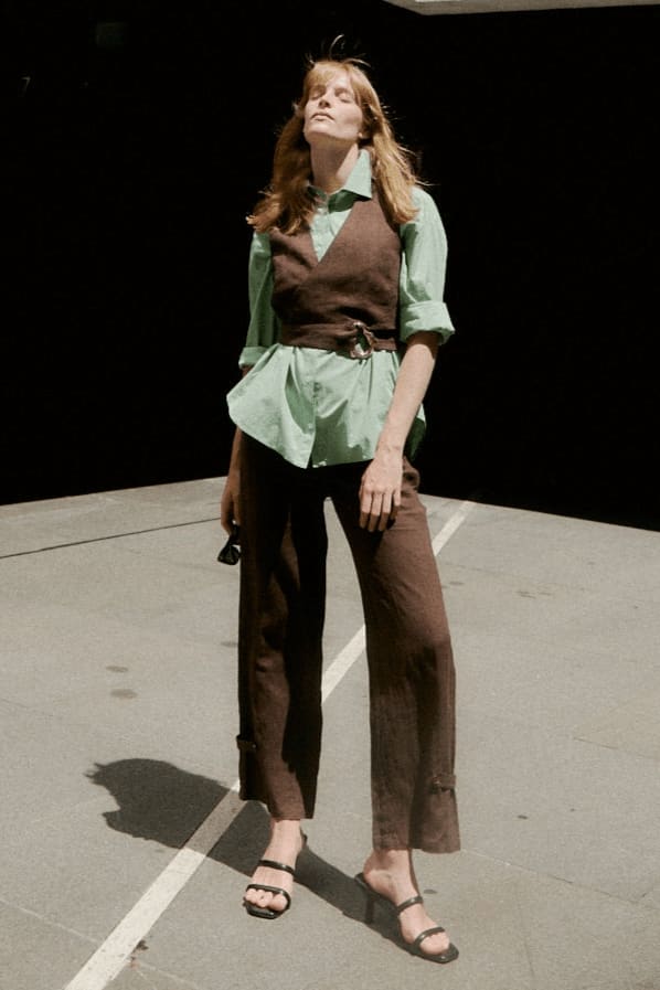Flax Linen Tulle Wrap Vest - Chocolate