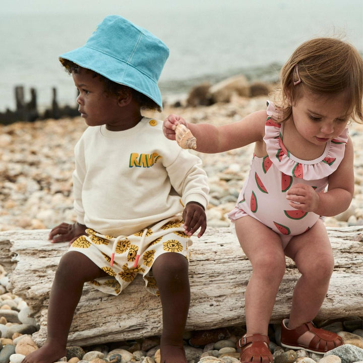 Recycled Polyester Watermelon Slices Ruffle Baby Swimsuit - Sepia Rose/multi