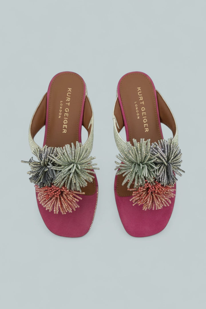 Pom Pom T-Bar Flat Sandals - Multi/Other