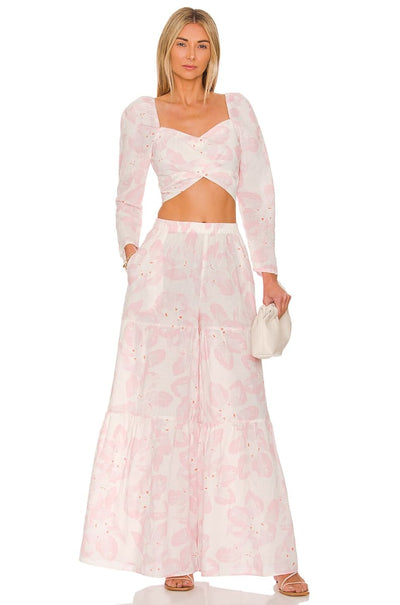 Floral Tiered Wide Leg Pants - White Combo