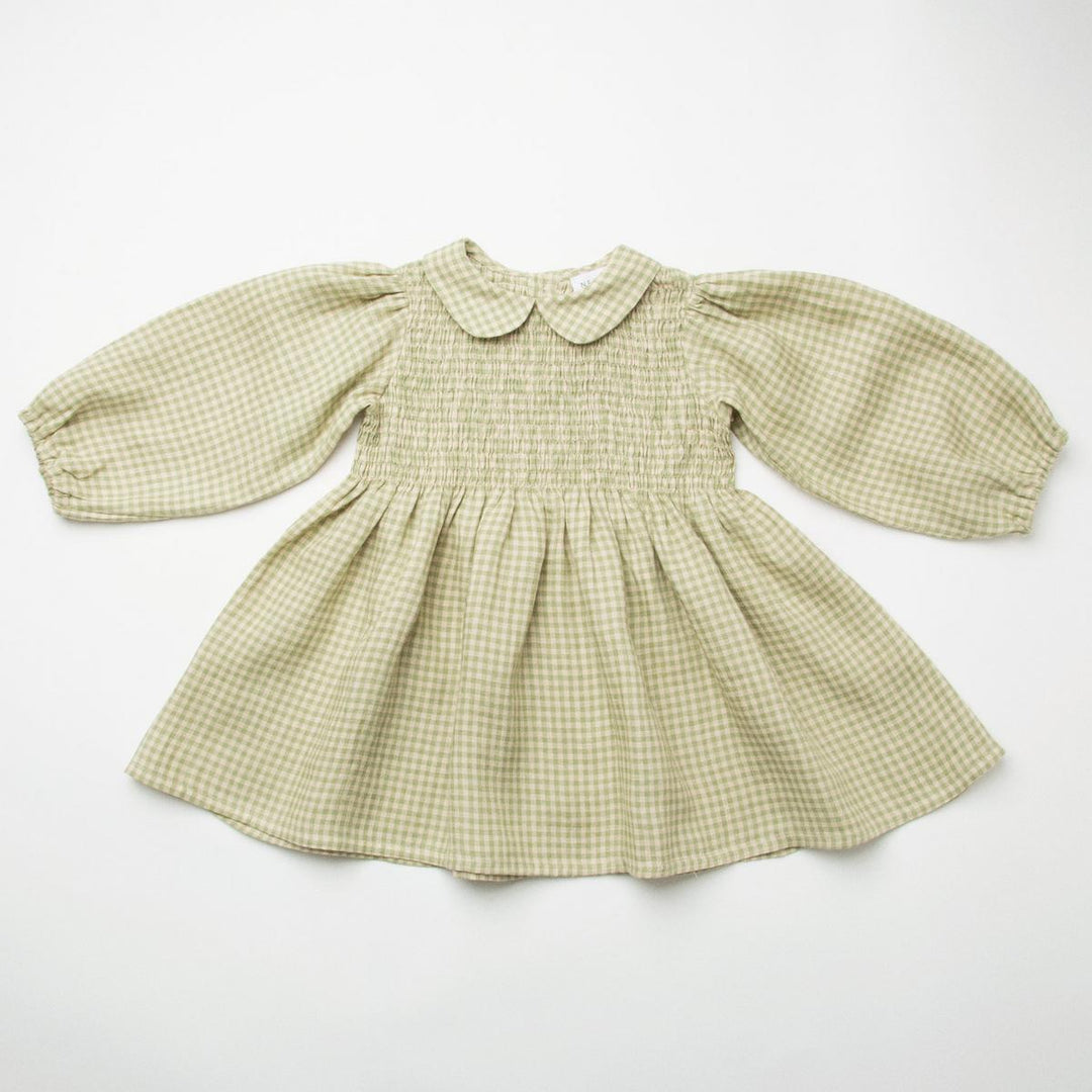 Baby Draught Dress - Pistachio Mini Check Linen