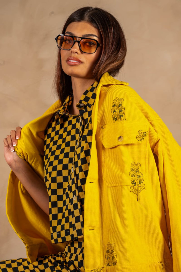 Hand Printed 'The Cami' Crop Shirt - Yellow And Black Checkers