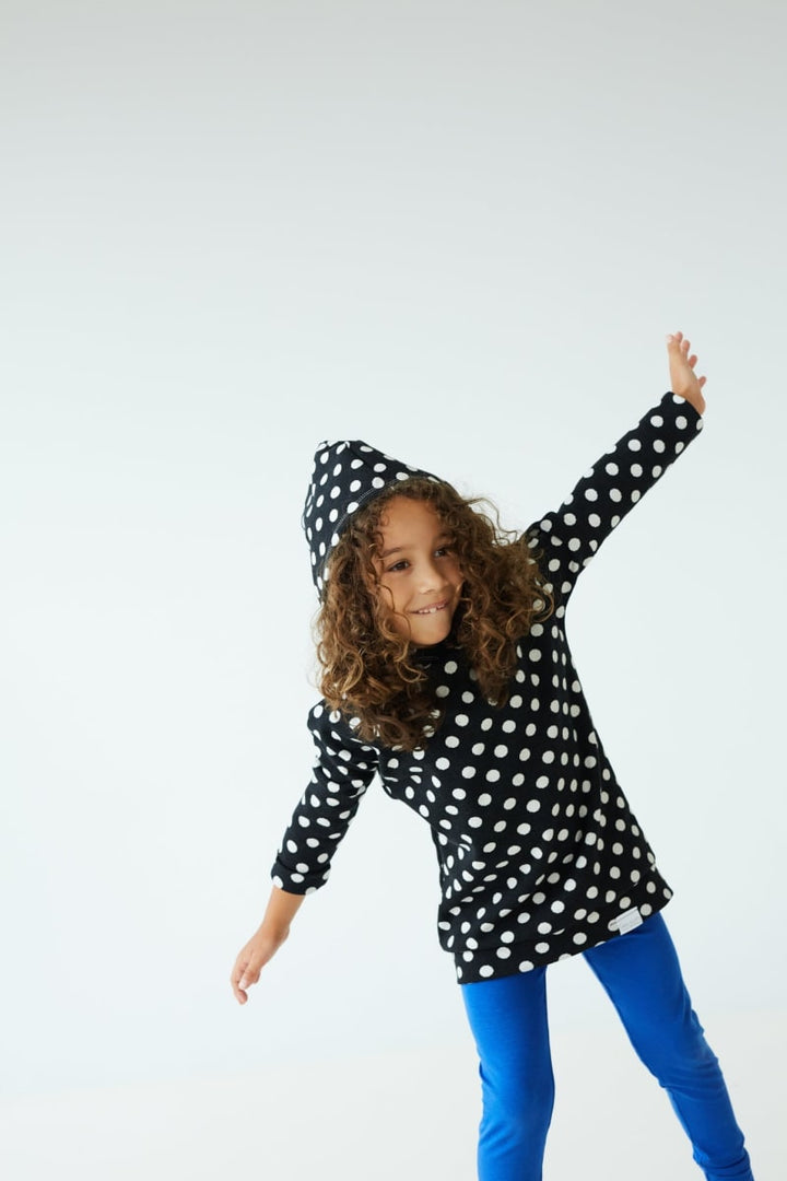 Grow With Me Hoodie - Black + Polka Dots