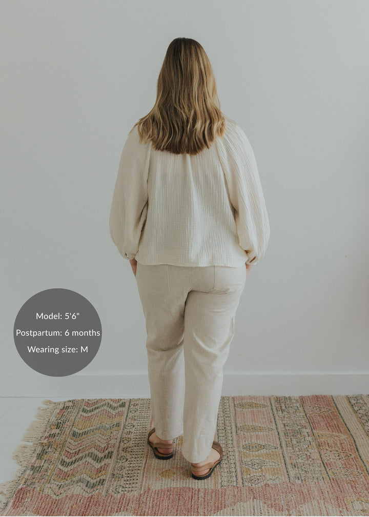 Everyday Transitional Maternity Smocked Linen Pant - Natural