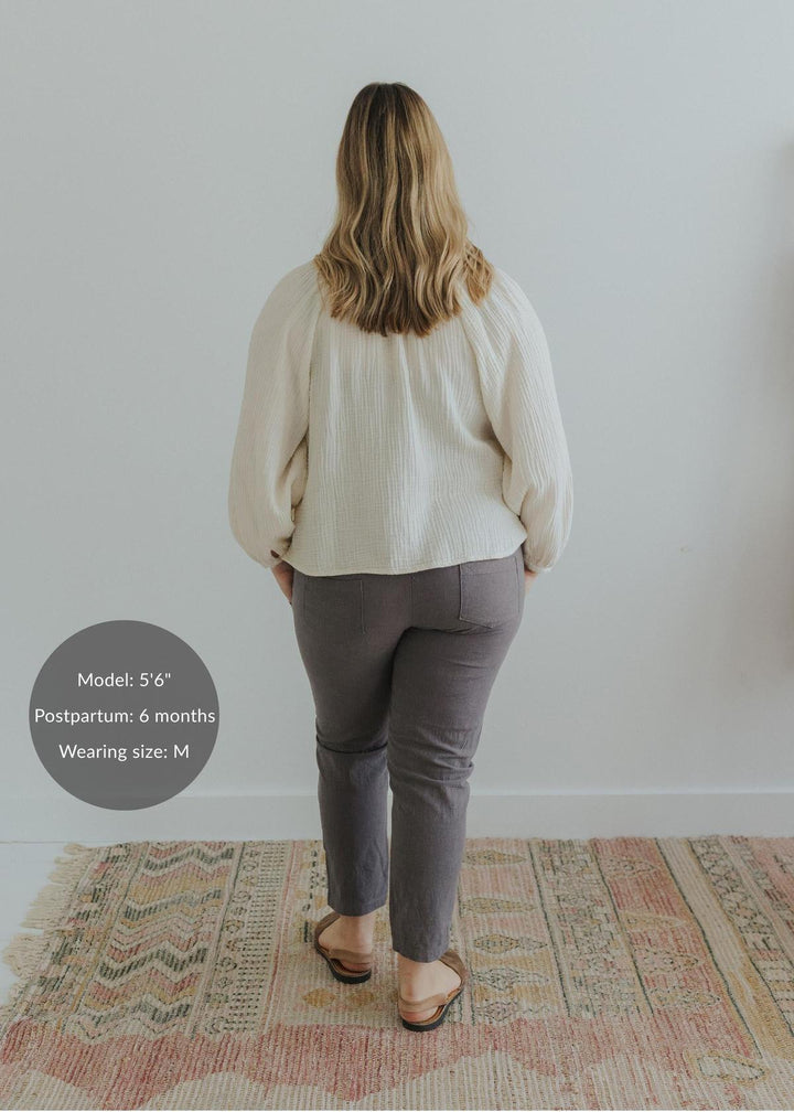 Adult Plus Size Transitional Maternity Smocked Linen Pant - Grey