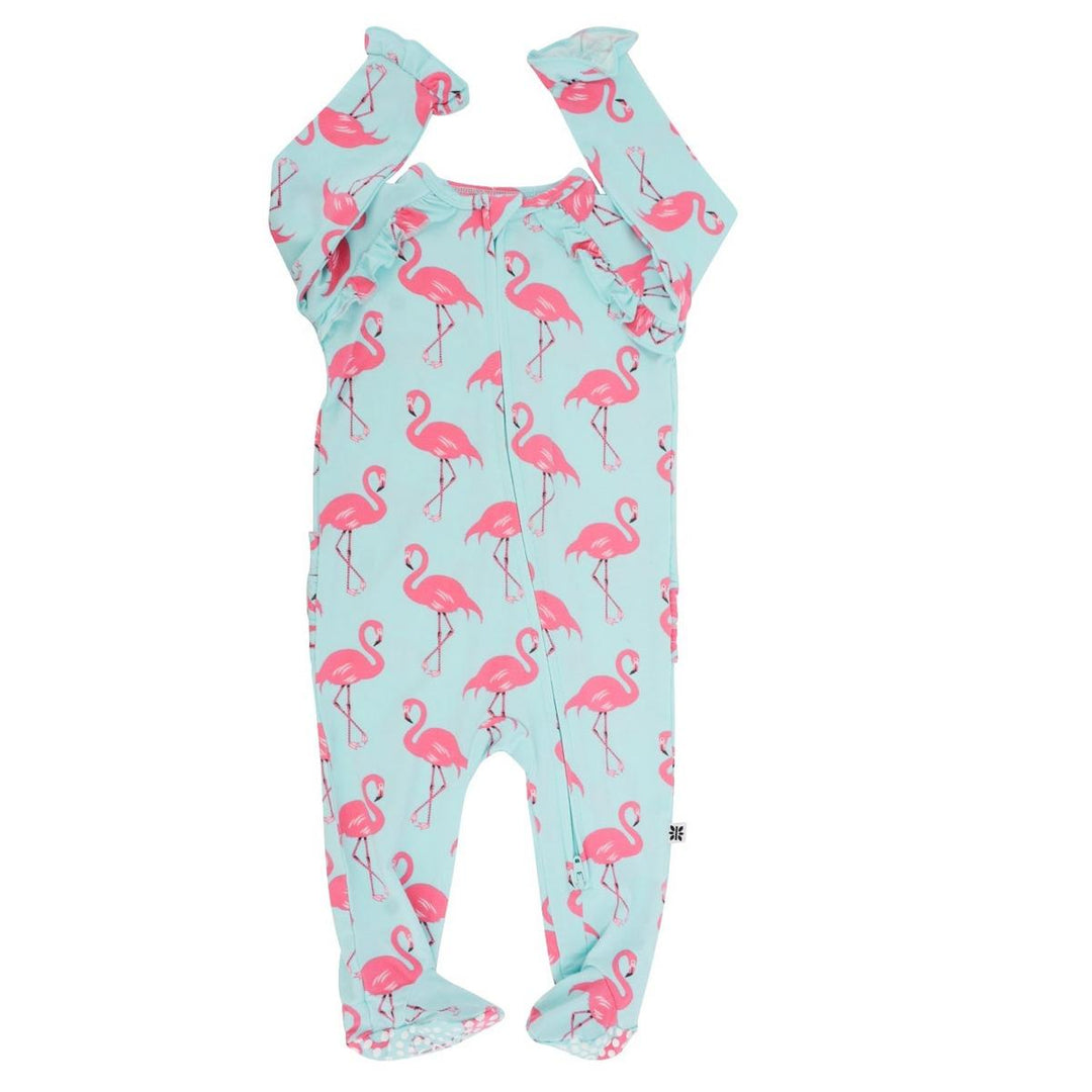 Ruffle Footie - Flamingo Aqua