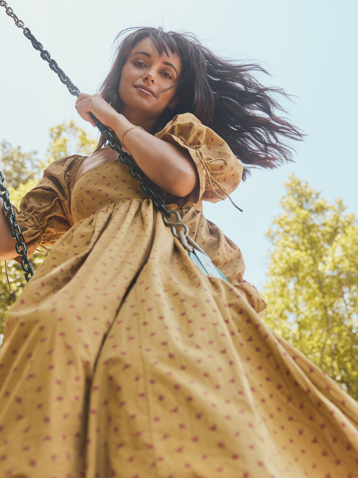 Jocelyn Puff Sleeve Fringe Dress - Honeycomb/Mini Rose Floral