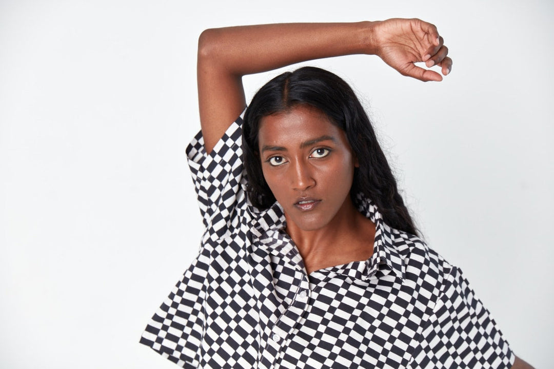 Hand Printed 'The Cami' Crop Shirt - Checkers Twill