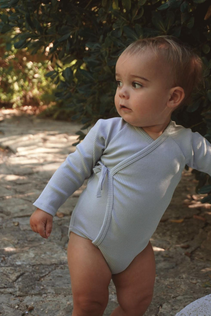 Organic Pima Cotton Kimono Baby Onesie - Light Blue