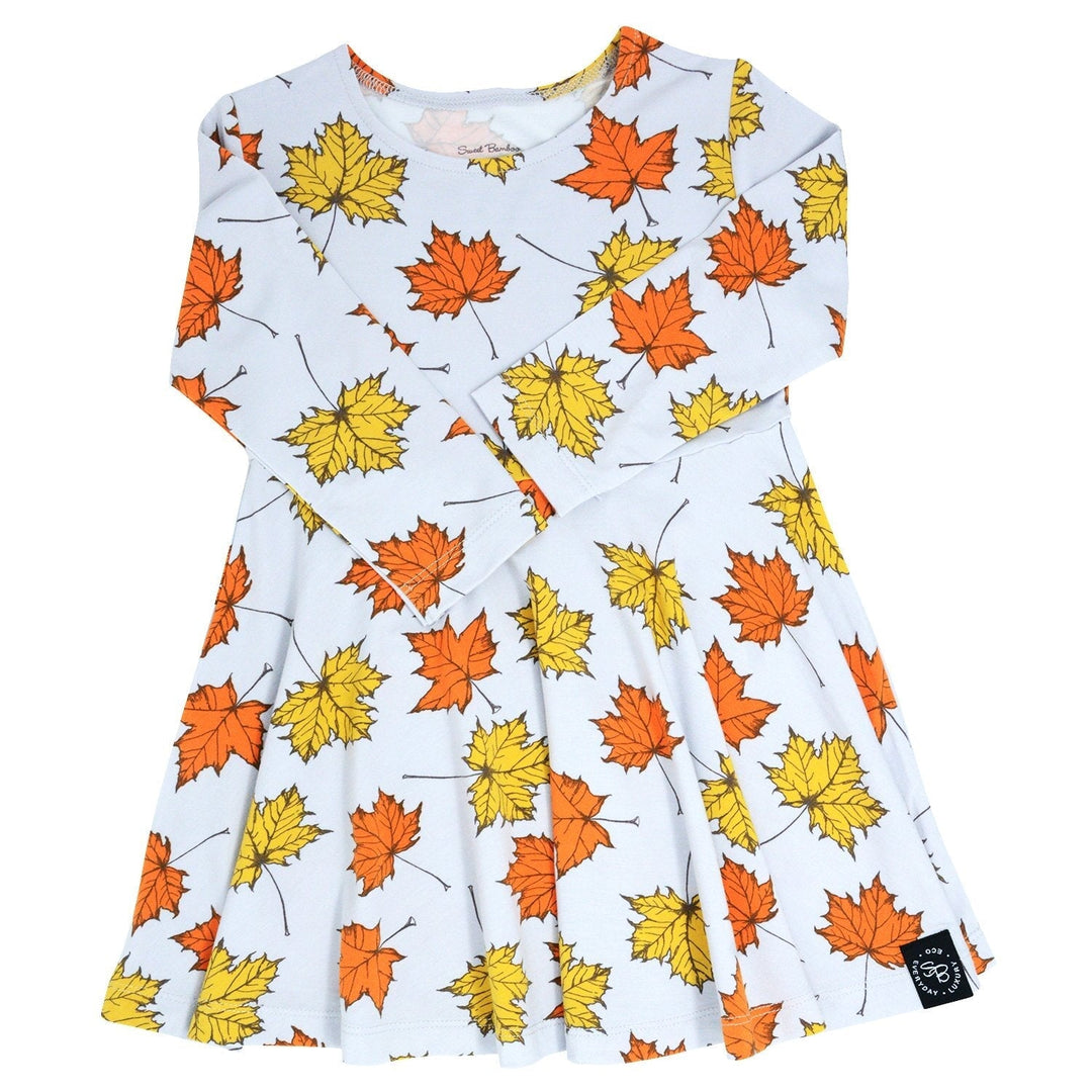 Swirly Girl Dress - Grey Leaves