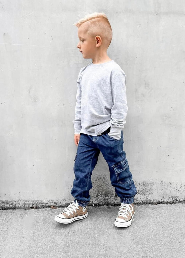 Baby Cargo Denim Jogger - Classic Denim Wash - Joggers
