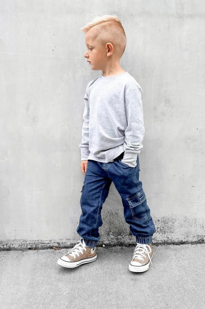 Baby Cargo Denim Jogger - Classic Denim Wash - Joggers