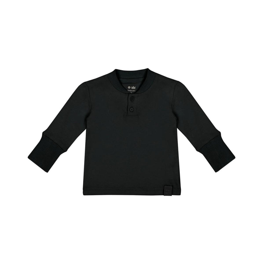 Baby Henley with Long Sleeve - Black - 0-3m - Henley