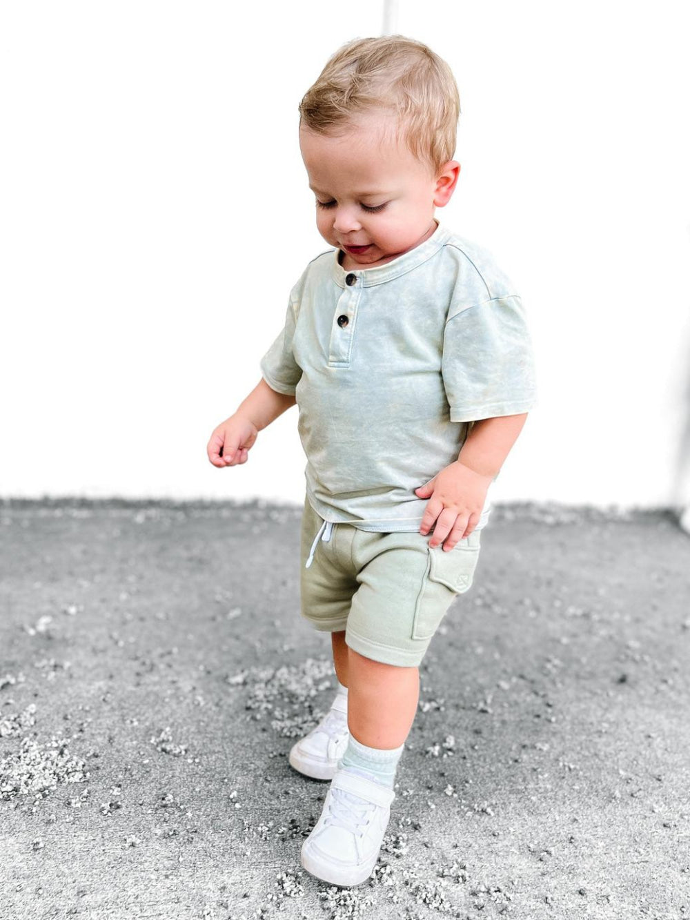 Baby Jersey Henley Tee - Green Wash - T-shirt
