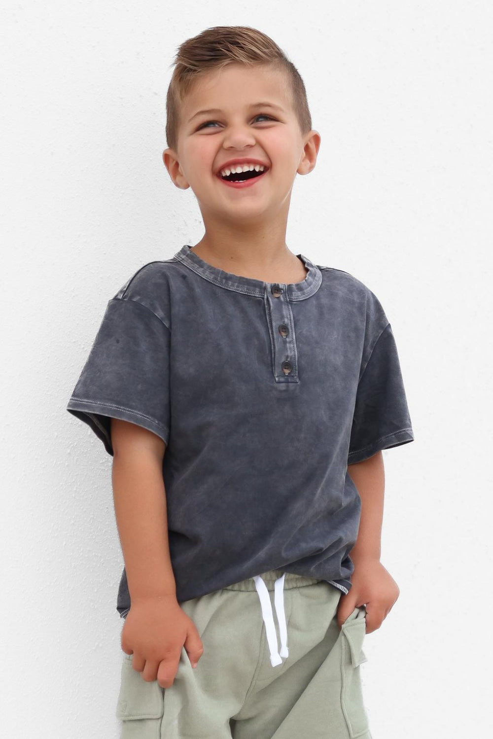Baby Jersey Henley Tee - Grey Wash - T-shirt
