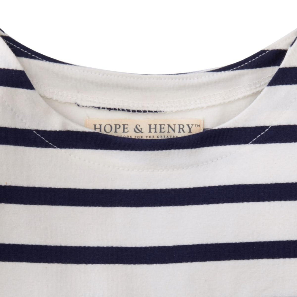 Baby Lightweight Blocked Organic Skater Dress - Navy with Light Pink Ribbon - Dresses