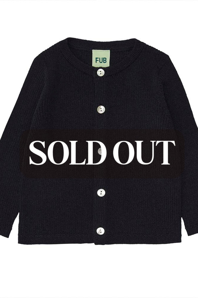 Baby Pearl Button Rib Cardigan - Dark Navy - Cardigan