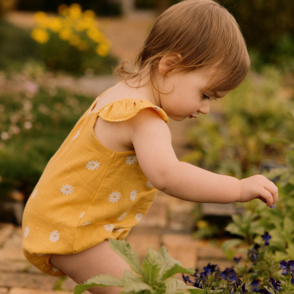 Baby Petal Suit - Chamomile Sunshine Print - Romper