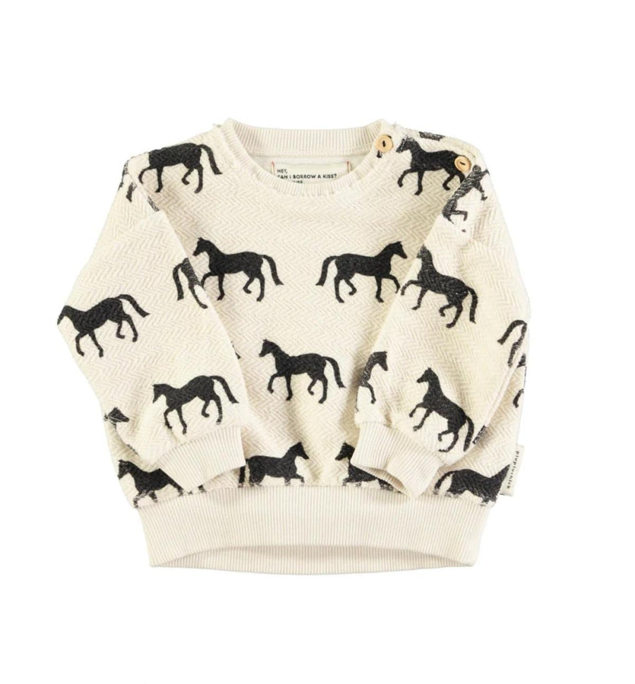 Baby Sweatshirt Ecru w/ Black Horses - Ecru w/ Black Horses - Sweater