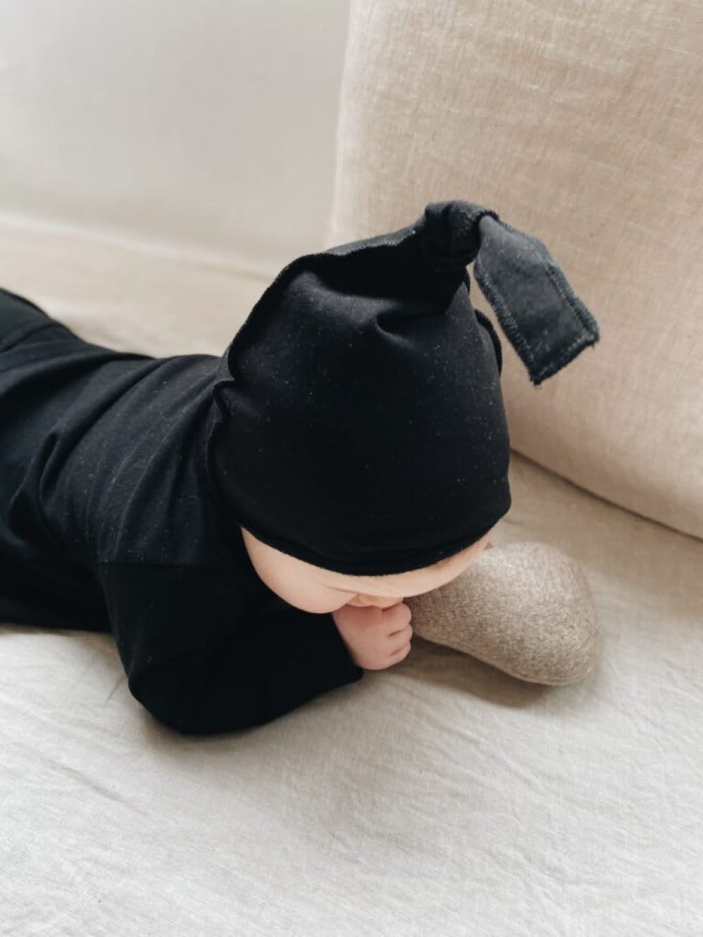 Baby Top Knot Hat - Black - Newborn - Knot Hat