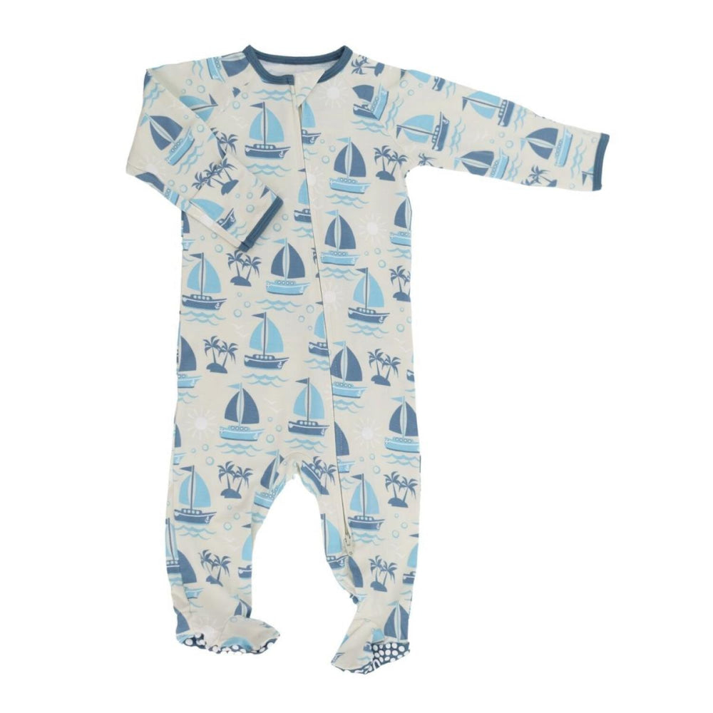Baby Zipper Footie - Sailboats - Onesie