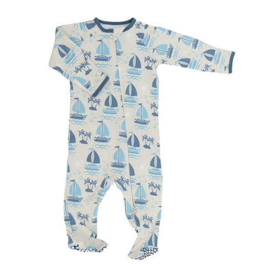 Baby Zipper Footie - Sailboats - Onesie