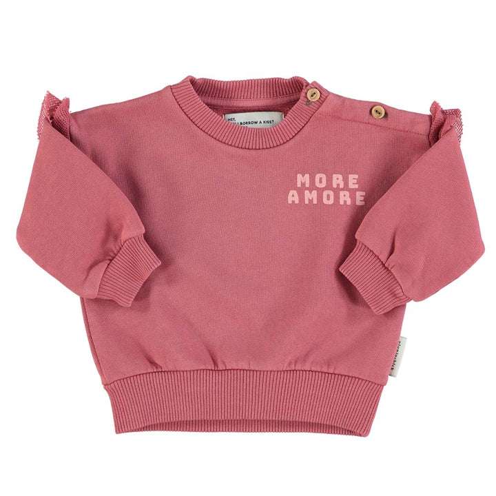 Baby Sweatshirt w/ Frills on Shoulders - Pomegranate with "More Amore" Print