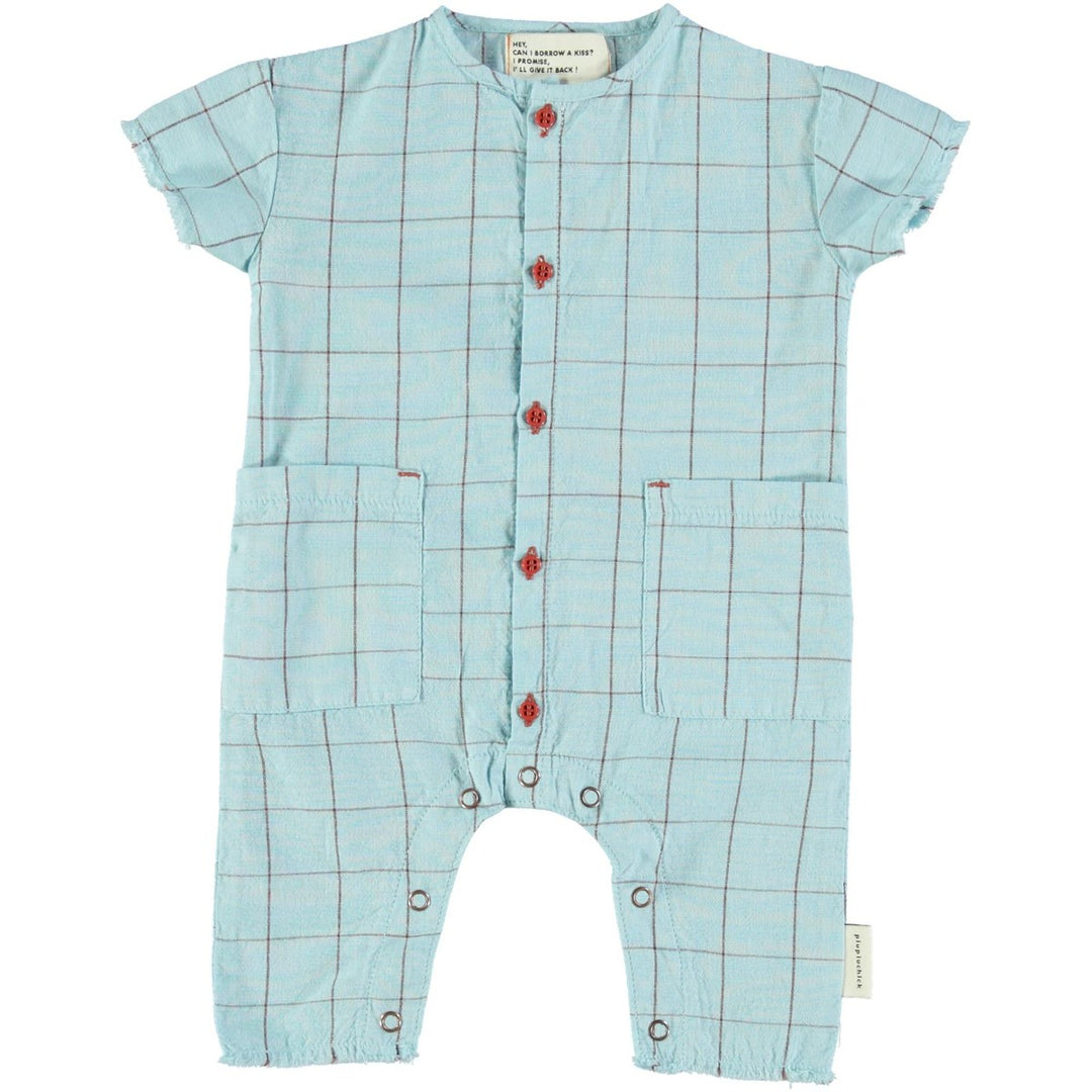 Baby Jumpsuit - Light Blue & Garnet Checkered One Pieces Piupiuchick 