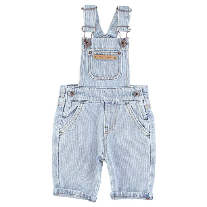 Baby Unisex Dungarees w/ Green Logo - Washed Light Blue Denim One Pieces Piupiuchick 
