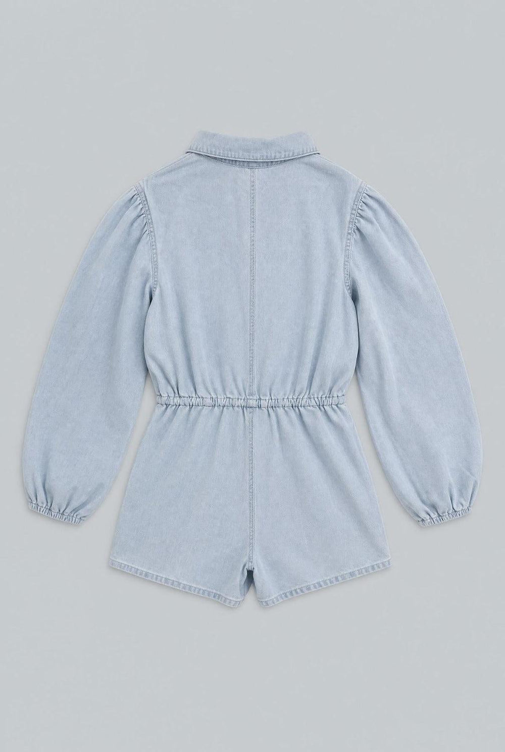 Balloon Sleeve Button Up Romper - Light Blue - Romper