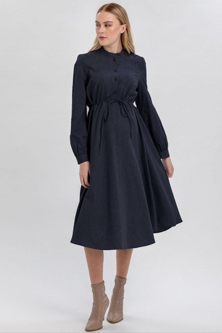 BARBARA Midi Long-Sleeve Maternity Dress - Denim Blue - Dresses