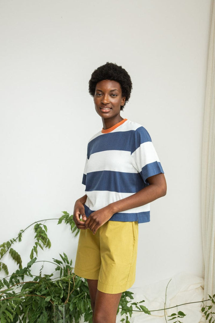 Bay-Sue Organic Cotton Top - Midnight and White Bold Stripe - T-shirt