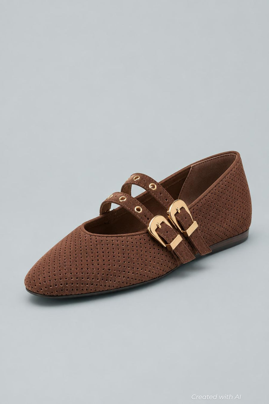 Baylee Grommet Perforated Mary Jane Ballet Flats - Brown - 8.5 - Mary Jane