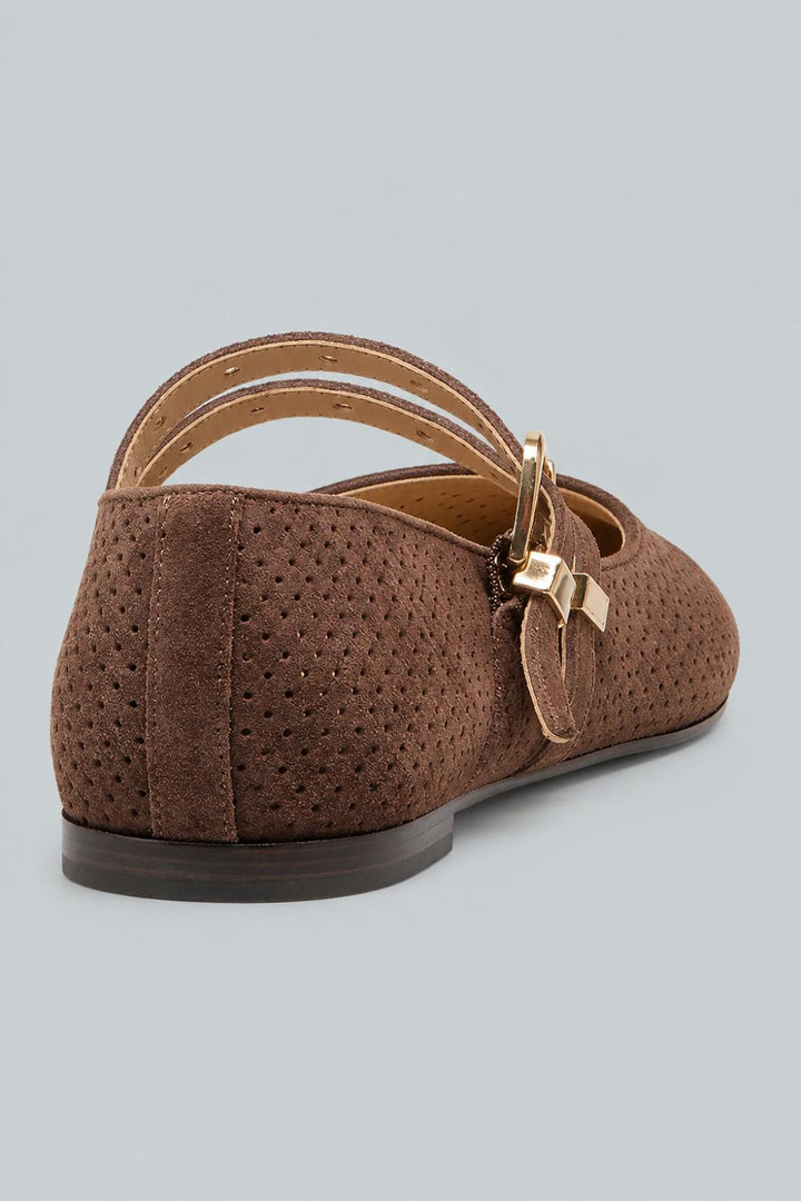 Baylee Grommet Perforated Mary Jane Ballet Flats - Brown - 8.5 - Mary Jane