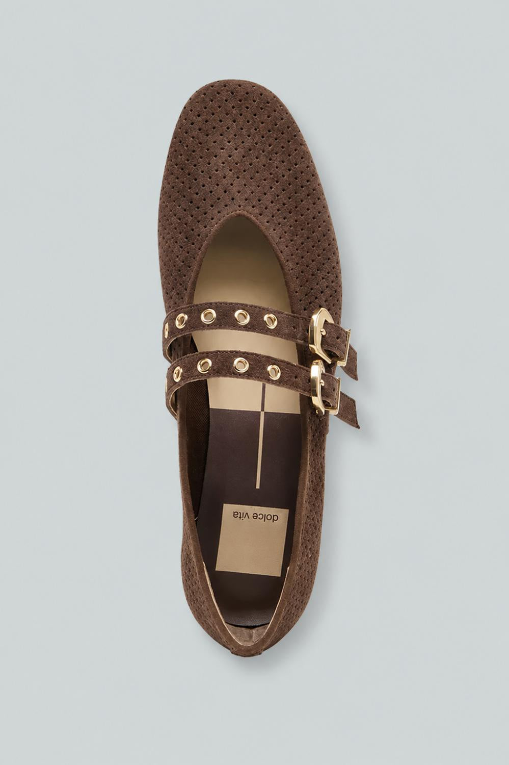 Baylee Grommet Perforated Mary Jane Ballet Flats - Brown - 8.5 - Mary Jane