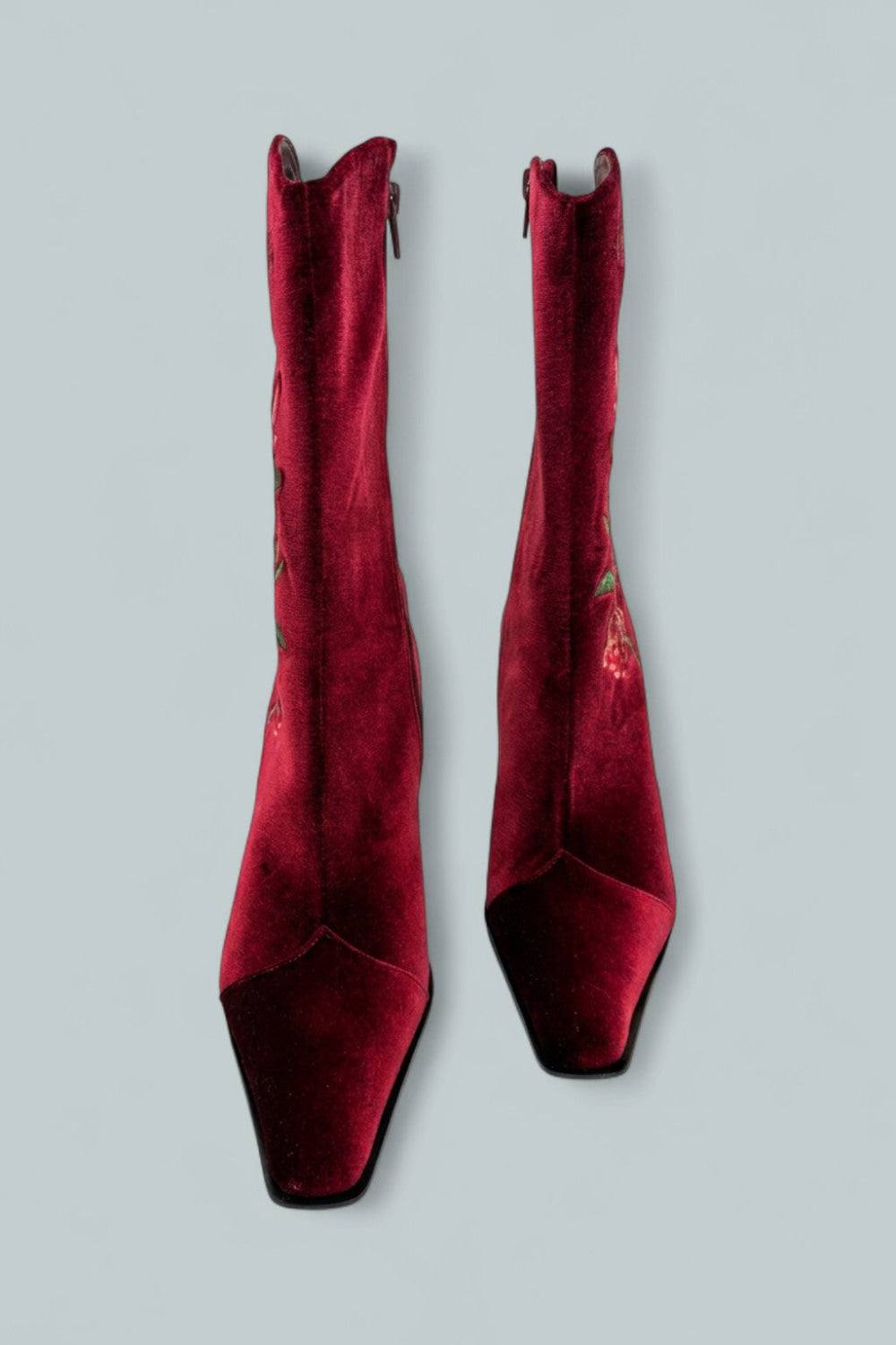 Be Bold Embroidered Boots - Wine Velvet - 8.5 - Boots