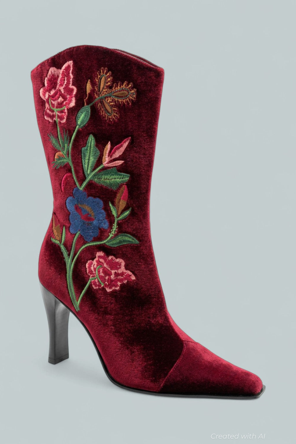 Be Bold Embroidered Boots - Wine Velvet - 8.5 - Boots