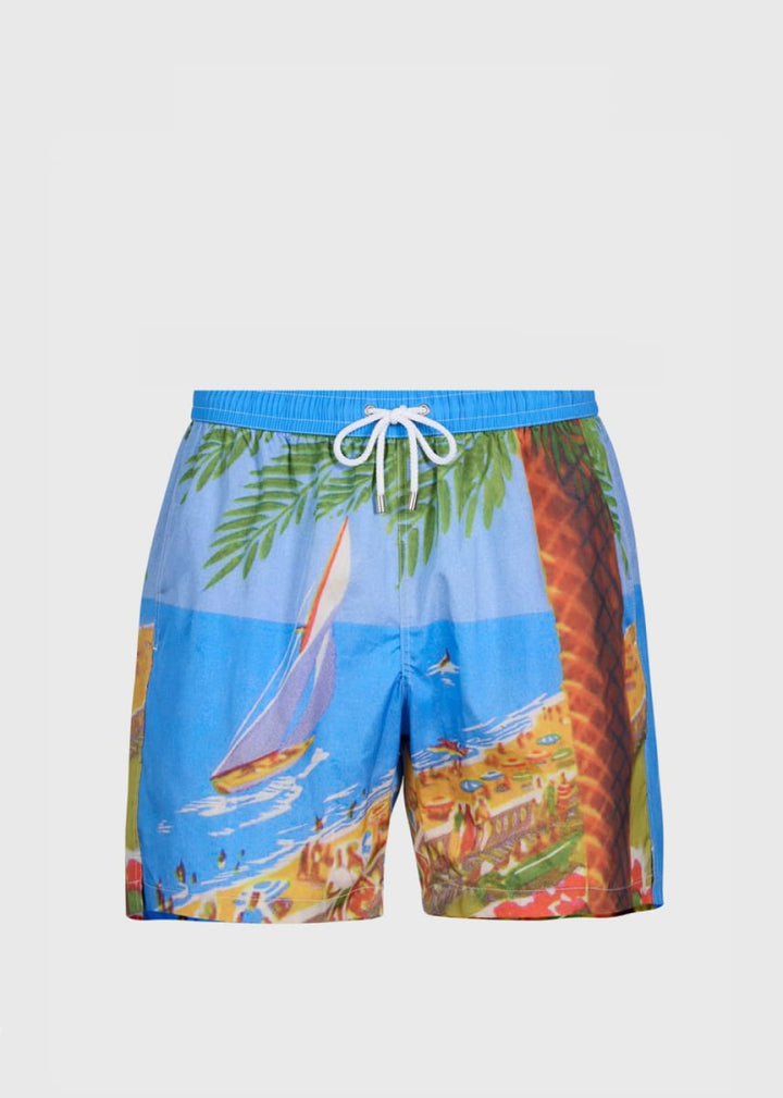 Beach Scene Swim Trunk - Multi - XXL (46) - Swim Trunk