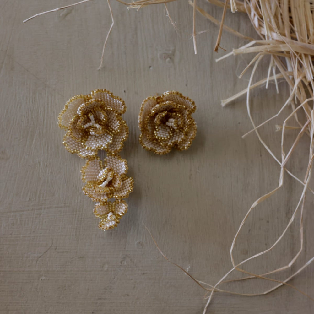 Beaded Asymmetrical Earrings - Gold - One Size - Earrings