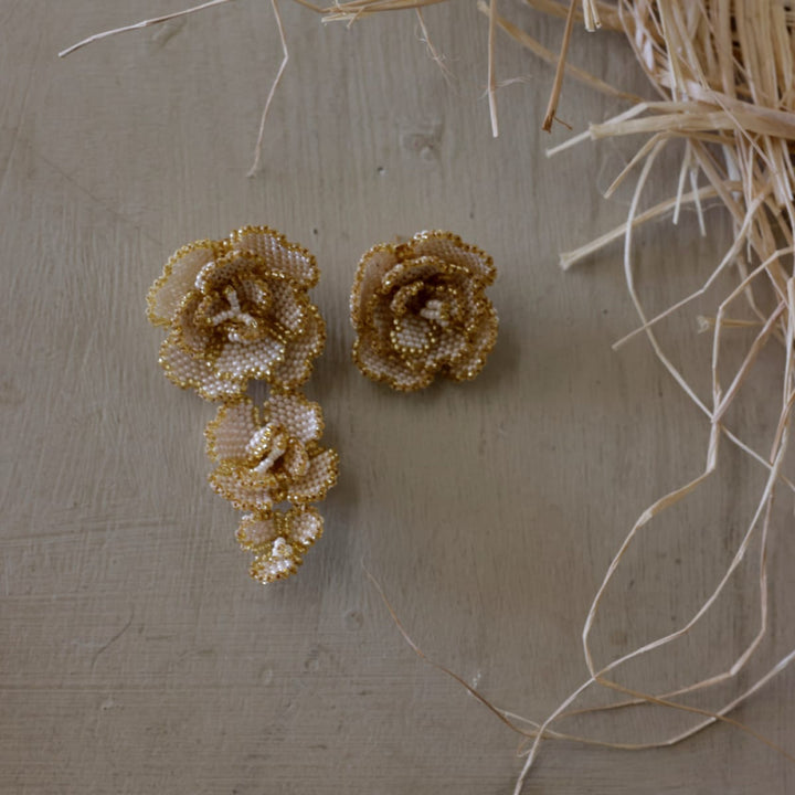 Beaded Asymmetrical Earrings - Gold - One Size - Earrings