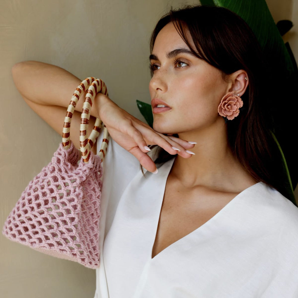 Beaded Asymmetrical Earrings - Pink - One Size - Earrings