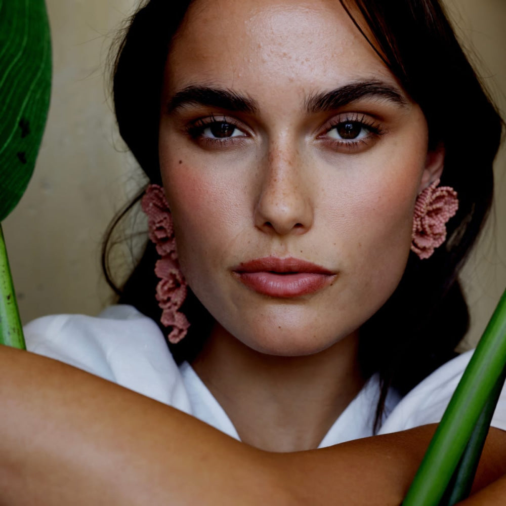 Beaded Asymmetrical Earrings - Pink - One Size - Earrings