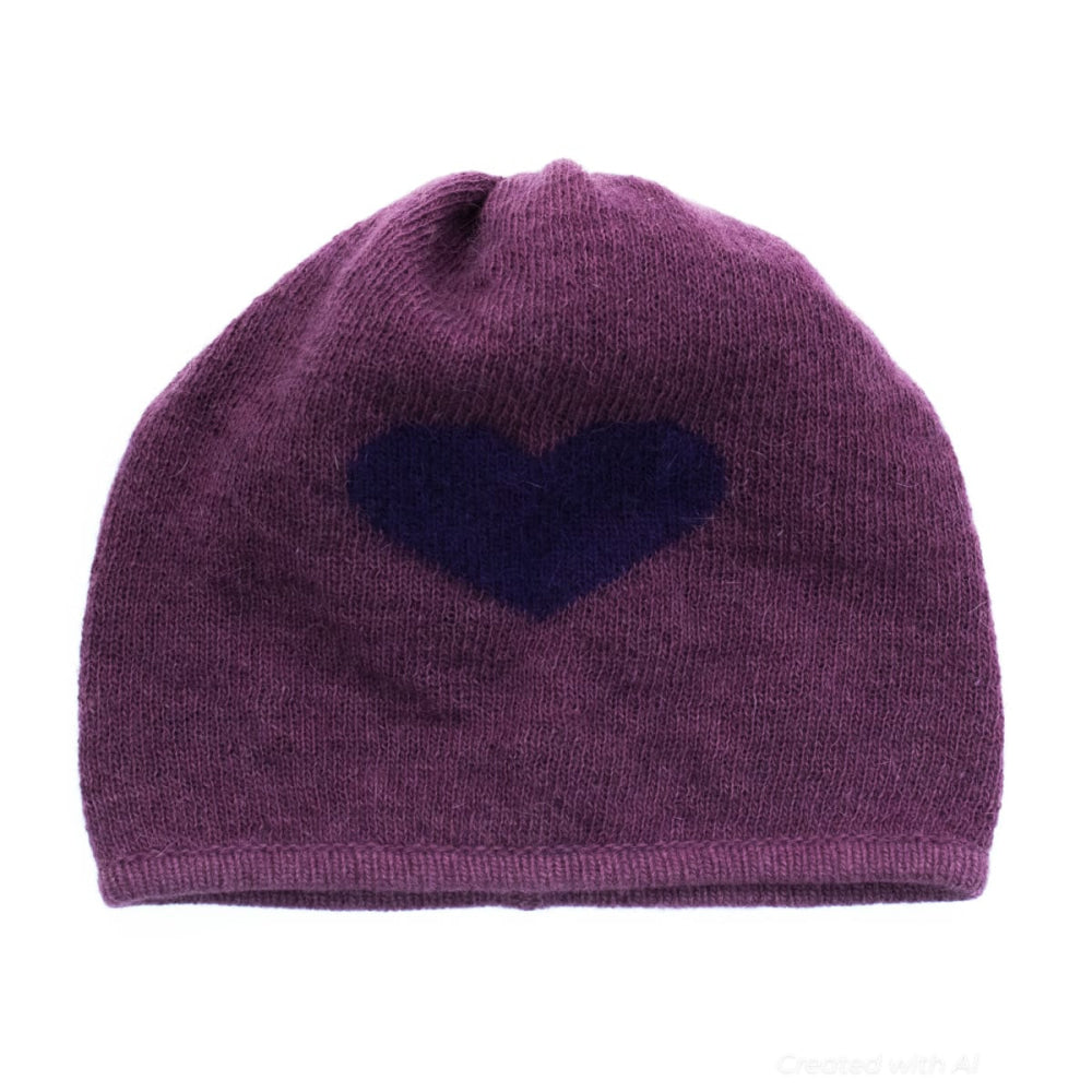 Beanie Hat In Heart Design - Purple - 7.5’’ - Beanie